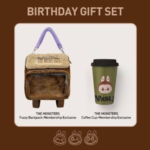 The Monsters Fuzzy Backpack and Coffee Cup